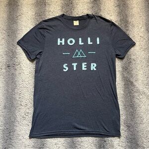 Hollister Dark Blue T Shirt Mens Small Teal Graphic Spellout Hollister Tees